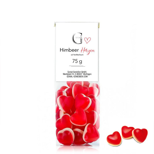 Himbeer Herzen auf Vanilleschaum – Fruchtgummis 75g